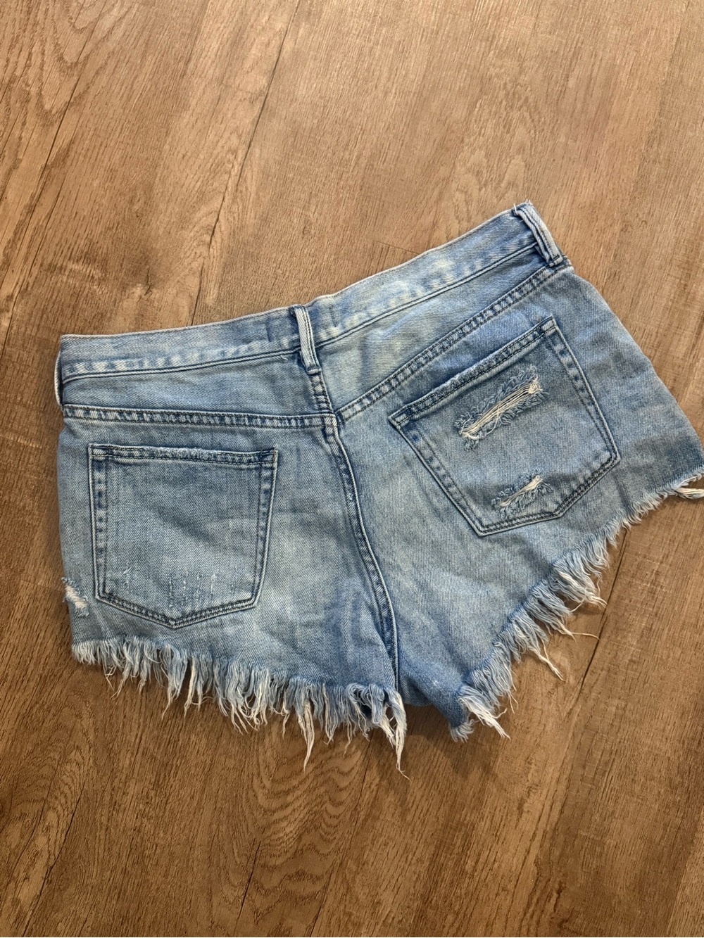 FP We The Free Light Blue Distressed Denim Shorts - Picture 3 of 3